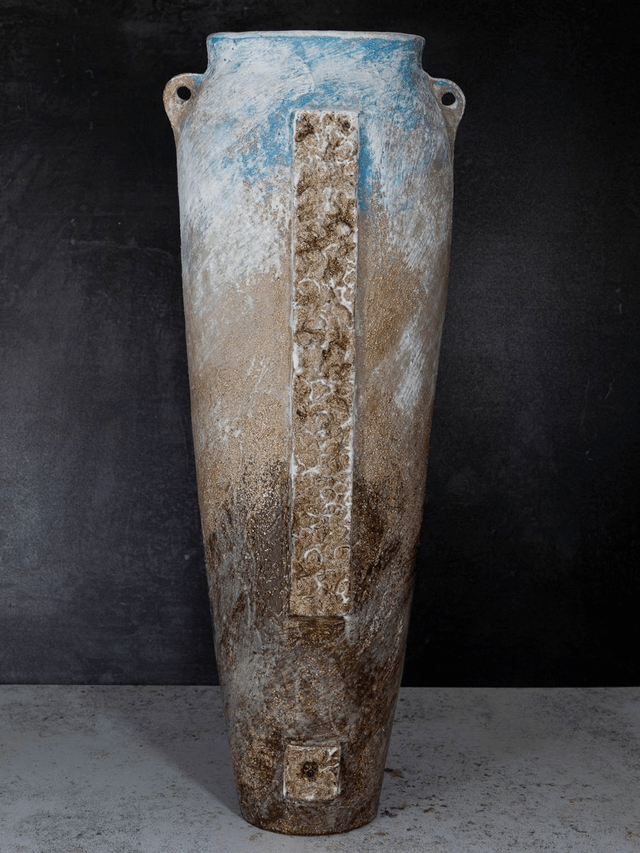 Vase thrown and coiled with 2 lugs