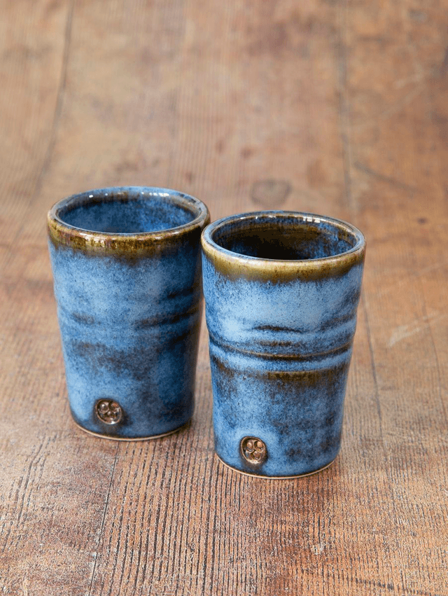 Shot Glass - Pair in blue and brown