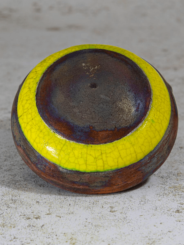 Lidded box Raku Small Copper and Yellow