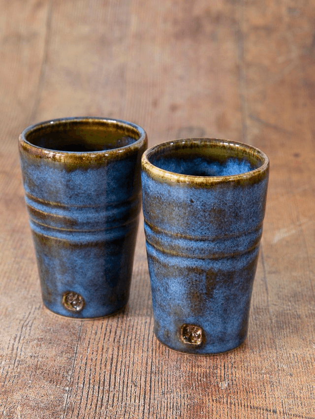 Shot Glass - Pair in blue and brown