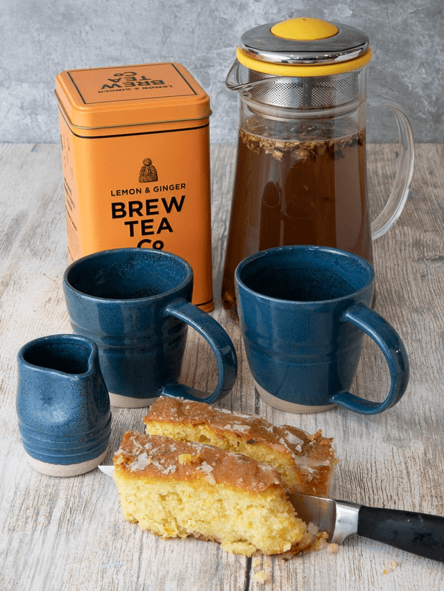 Pair of Blue Espresso Mugs with Milk Jug